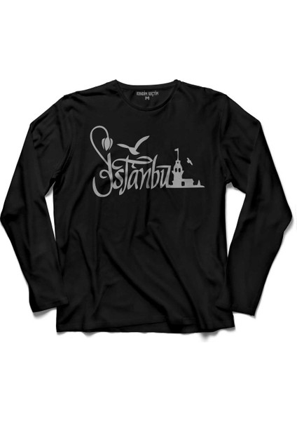 Tipografik Istanbul Silüet Tasarım Martı Uzun Kollu Tişört Baskılı Çocuk T-Shirt