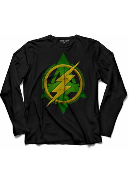 Arrow Vs ve Flash Logo Uzun Kollu Tişört Baskılı Çocuk T-Shirt