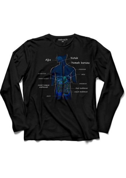 Organlarımız Ağız Yutak Mide Akciğer Ders Ödev Uzun Kollu Tişört Baskılı Çocuk T-Shirt