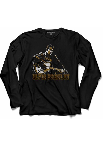 Elvıs Presley Rock'n Roll'un Kralı Rock King Uzun Kollu Tişört Baskılı Çocuk T-Shirt
