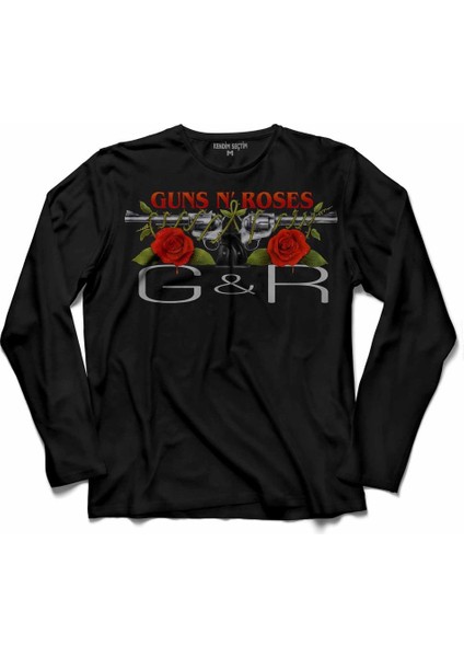 Guns N And Roses Gun Gül ve Kan Uzun Kollu Tişört Baskılı Çocuk T-Shirt