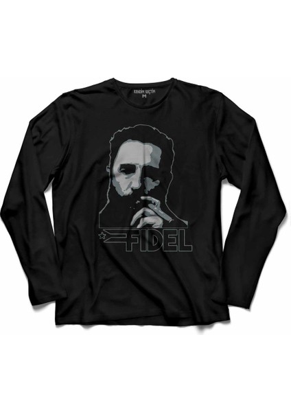 Fıdel Castro Küba Devrimci Marksist Uzun Kollu Tişört Baskılı Çocuk T-Shirt
