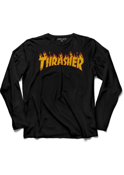 Trasher Logo Flame Blaze Skateboard Hip Hop Uzun Kollu Tişört Baskılı Çocuk T-Shirt