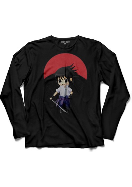 Naruto Sasuke Chıbı Uchıha Shippuden Uzun Kollu Tişört Baskılı Çocuk T-Shirt