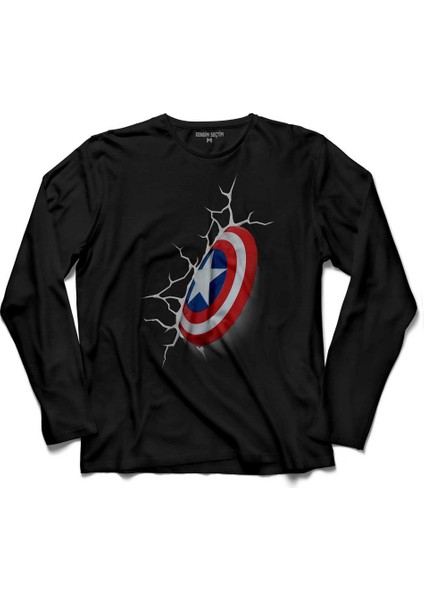 Kaptan Amerika Captaın Amerıca 3D 3 Boyutlu 2 Uzun Kollu Tişört Baskılı Çocuk T-Shirt
