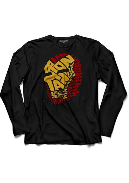 Iron Man Word Art Head Logo Demir Adam Uzun Kollu Tişört Baskılı Çocuk T-Shirt