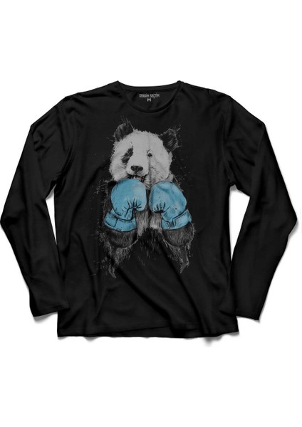 Panda Bear Fıght Ayı Boks Boxer Uzun Kollu Tişört Baskılı Çocuk T-Shirt