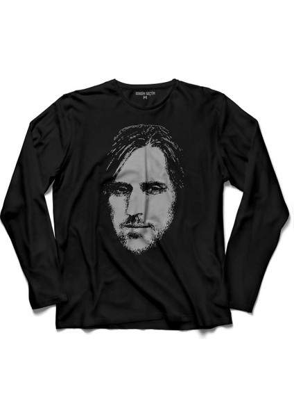 Kazım Koyuncu Portre Çizim Şair Ceketli Çocuk Uzun Kollu Tişört Baskılı Çocuk T-Shirt