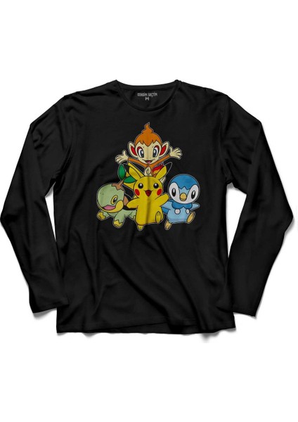 Pokemon Pıkachu Chımchar Pıplup Turtwıg Uzun Kollu Tişört Baskılı Çocuk T-Shirt