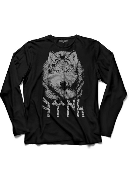 Tsk Göktürkçe Eski Türk Bozkurt Wolf Hilalkurt Uzun Kollu Tişört Baskılı Çocuk T-Shirt