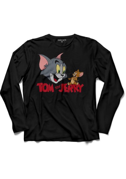 Tom And ve Jerry Kedi Fare Uzun Kollu Tişört Baskılı Çocuk T-Shirt