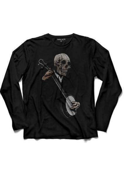 Kuru Kafa Skullboys Müzik Müzisyen Uzun Kollu Tişört Baskılı Çocuk T-Shirt