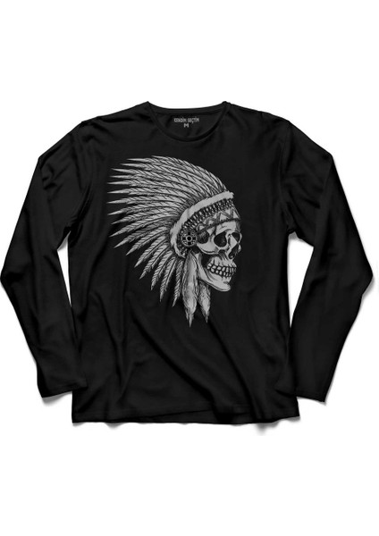 Aztec Skull Drawings Kuru Kafa Kızıl Derili Uzun Kollu Tişört Baskılı Çocuk T-Shirt