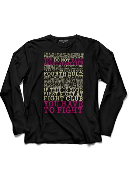 The Rules Of Fıght Club Dövüş Kulübü Kuralları. Uzun Kollu Tişört Baskılı Çocuk T-Shirt