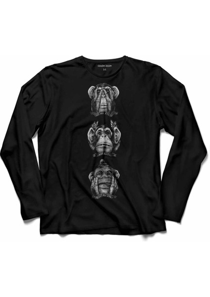 3 Üç Maymun Görmedim Duymadım Bilmiyorum Uzun Kollu Tişört Baskılı Çocuk T-Shirt