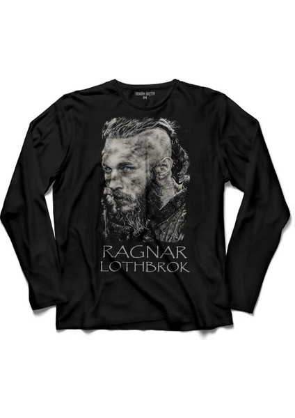 Vıkings Ragnar Lothbrok Logo Skull Head Vikingler 2 Kollu Tişört
