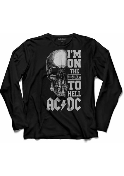Ac Dc Skull Kuru Kafa I Am On The Hıghway To Hell Uzun Kollu Tişört Baskılı Çocuk T-Shirt