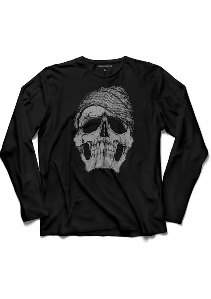 Kuru Kafa Skull Beret Bere Fes Iskelet Uzun Kollu Tişört Baskılı Çocuk T-Shirt