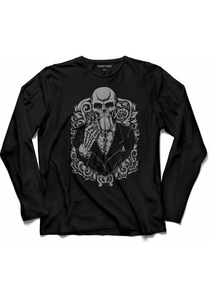 Kuru Kafa Skull Suit Kahve Coffee Drınk Uzun Kollu Tişört Baskılı Çocuk T-Shirt