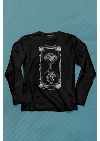 Kum Saati Kalp Beyin Aşk Mantık Uzun Kollu Tişört Baskılı Çocuk T-Shirt