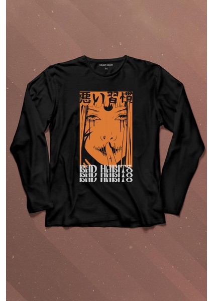 Bad Habbits Japonca Kötü Alışkanlık Uzun Kollu Tişört Baskılı Çocuk T-Shirt