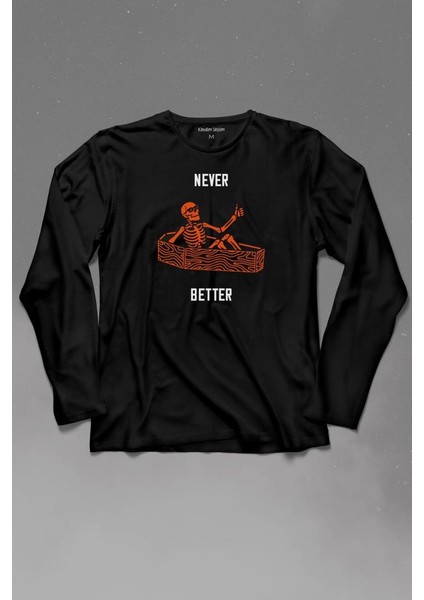 Never Better Skull Kuru Kafa Gothic Dark Sokak Uzun Kollu Tişört Baskılı Çocuk T-Shirt