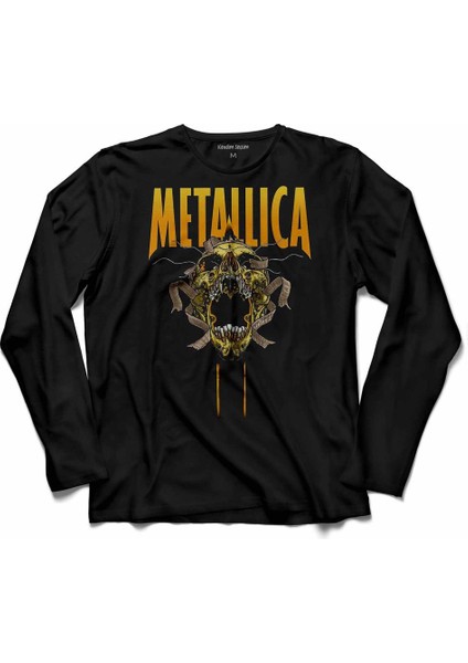 Metallıca Kuru Kafa Skull Yılan Heavy Metal Uzun Kollu Tişört Baskılı Çocuk T-Shirt