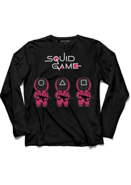 Squıd Game Red Green Lıght Kırmızı Yeşil Işık Uzun Kollu Tişört Baskılı Çocuk T-Shirt