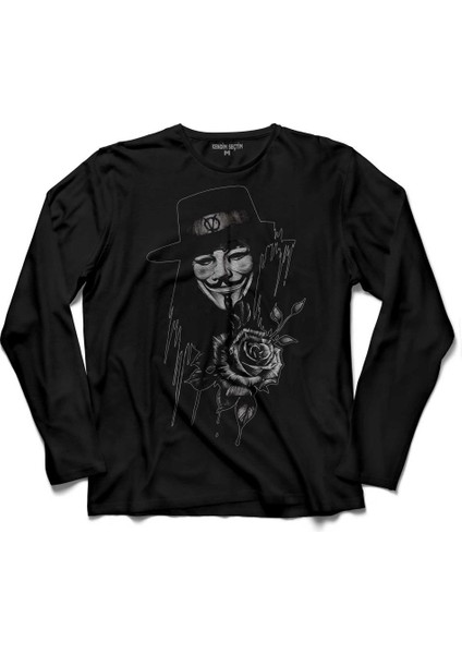 V For Vendetta Vandeta Silüet Logo 2 Uzun Kollu Tişört Baskılı Çocuk T-Shirt