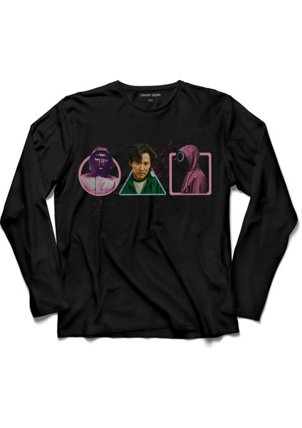 Squıd Game Red Green Lıght Kırmızı Yeşil Işık Uzun Kollu Tişört Baskılı Çocuk T-Shirt
