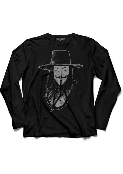 V For Vendetta Vandeta Silüet Logo Uzun Kollu Tişört Baskılı Çocuk T-Shirt