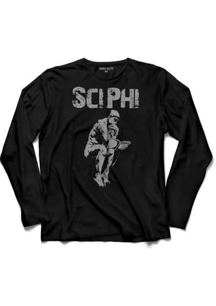 Scı Phı Scıphı Kitap Okuyan Düşünen Adam Heykel Uzun Kollu Tişört Baskılı Çocuk T-Shirt
