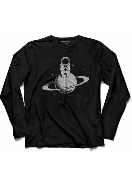 Satürn Halkaları Astronot Space Uzay Nasa Uzun Kollu Tişört Baskılı Çocuk T-Shirt