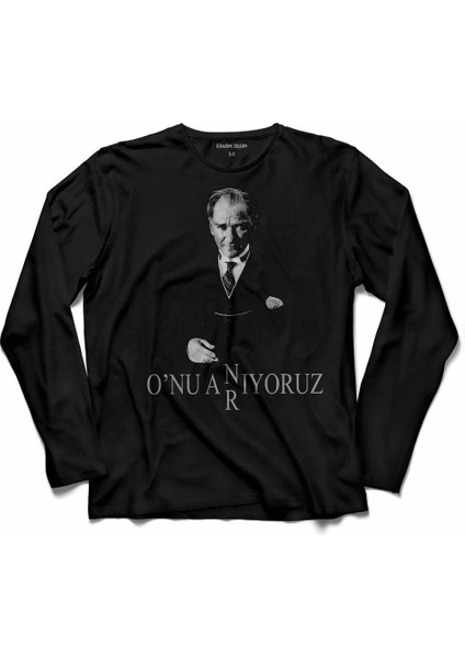 Atatürk Onu Arıyoruz Anıyoruz Silüet Uzun Kollu Tişört Baskılı Çocuk T-Shirt