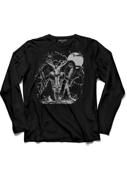Şeytan Deccal Resmi Devıl Skull Kuru Kafa Uzun Kollu Tişört Baskılı Çocuk T-Shirt