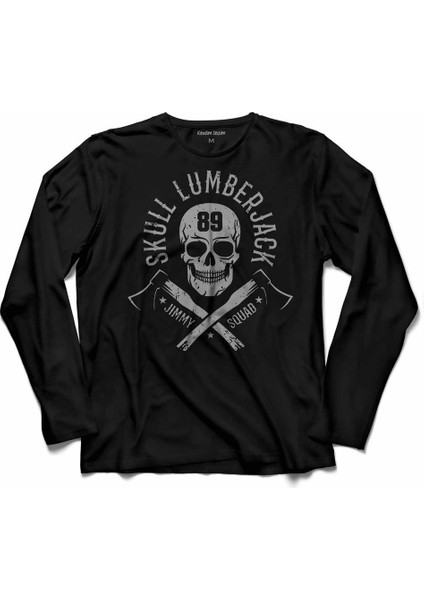 Lumberjack Balta Kuru Kafa Balta Skeleton Uzun Kollu Tişört Baskılı Çocuk T-Shirt