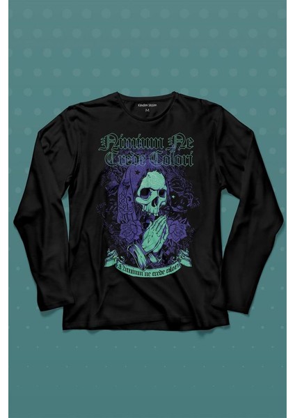 Skull Kurukafa Renkler Latince Urban Street Culture Wear Sokak Uzun Kollu Tişört Baskılı Çocuk T-Shirt