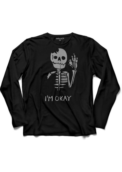 Skull Iskelet Kuru Kafa I Am Okey Ben Iyim Uzun Kollu Tişört Baskılı Çocuk T-Shirt