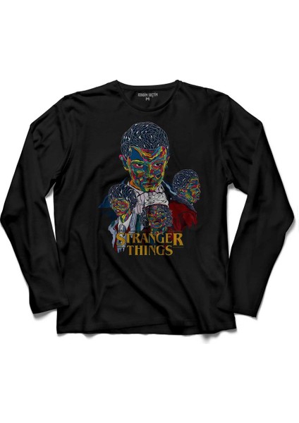 Stranger Things Eleven Face Upsıde Down 3 Uzun Kollu Tişört Baskılı Çocuk T-Shirt