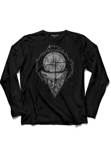 Antika Pusula Gülü Montana Antigua Coğrafya Uzun Kollu Tişört Baskılı Çocuk T-Shirt