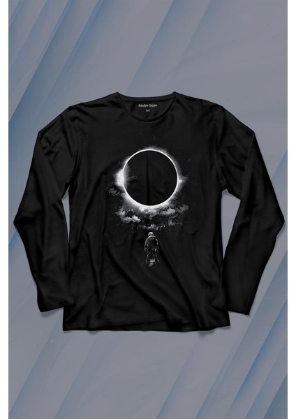 Ay Üzerinde Kara Delik Dünyaya Abkan Astronot Cosmos Uzun Kollu Tişört Baskılı Çocuk T-Shirt