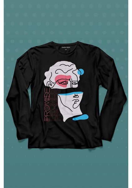 Statue Minimal Street Culture Soft Renkler Heykel Y2K Uzun Kollu Tişört Baskılı Çocuk T-Shirt