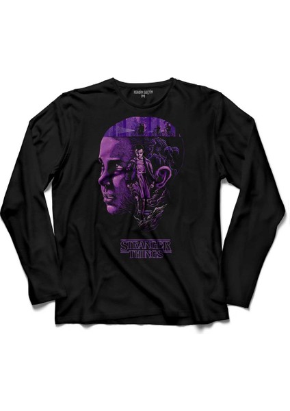Stranger Things Eleven Face Upsıde Down Uzun Kollu Tişört Baskılı Çocuk T-Shirt