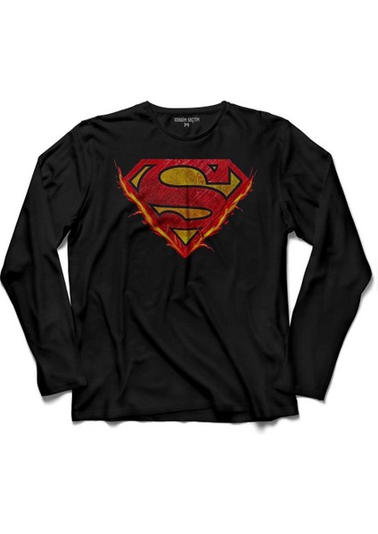 Superman Flame Alev Logo Super Man Uzun Kollu Tişört Baskılı Çocuk T-Shirt