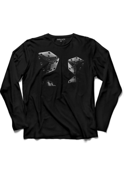 Zar Tavla Poker Iskambil 3 Boyutlu Uzun Kollu Tişört Baskılı Çocuk T-Shirt