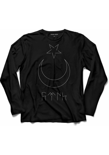 Göktürkçe Türk Bozkurt Bayrağı Uzun Kollu Tişört Baskılı Çocuk T-Shirt