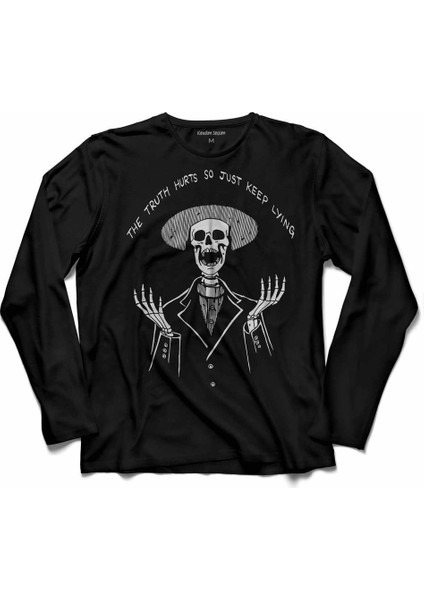 The Truth Hurts Skull Skeleton Kuru Kafa Suit Uzun Kollu Tişört Baskılı Çocuk T-Shirt