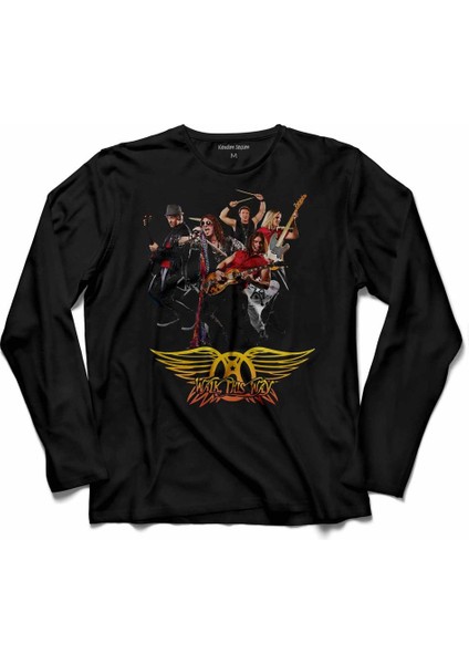Aerosmith Walk This Way Steven Tyler Black On Black Uzun Kollu Tişört Baskılı Çocuk T-Shirt