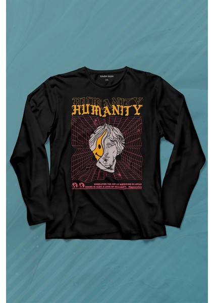 Humanity Smiley Statue Neon Heykel 2k Urban Uzun Kollu Tişört Baskılı Çocuk T-Shirt