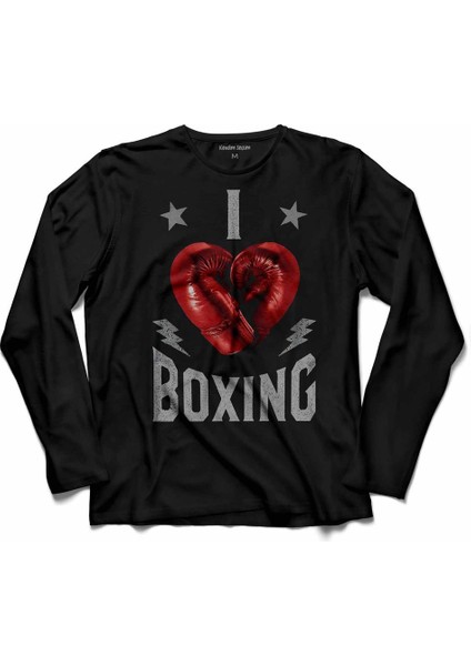 I Love Boxing Boks Ring Muhammed Alı Uzun Kollu Tişört Baskılı Çocuk T-Shirt